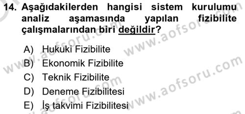 Sağlık Kurumlarında Bilgi Sistemleri Dersi 2020 - 2021 Yılı Yaz Okulu Sınav Soruları 14. Soru