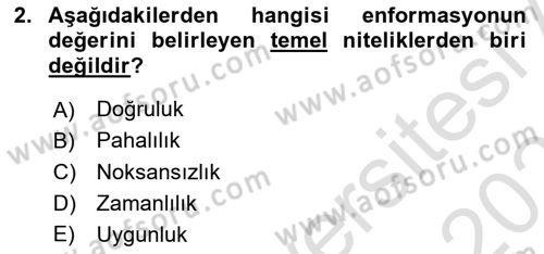 Sağlık Kurumlarında Bilgi Sistemleri Dersi 2020 - 2021 Yılı Yaz Okulu Sınav Soruları 2. Soru