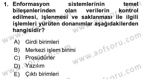 Sağlık Kurumlarında Bilgi Sistemleri Dersi 2021 - 2022 Yılı (Vize) Ara Sınav Soruları 1. Soru