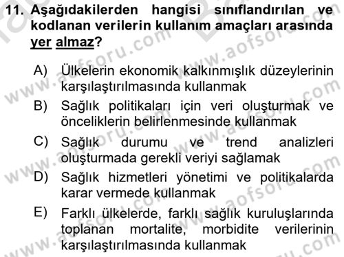 Sağlık Kurumlarında Bilgi Sistemleri Dersi 2021 - 2022 Yılı (Vize) Ara Sınav Soruları 11. Soru