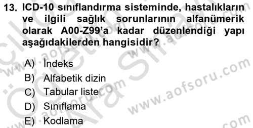 Sağlık Kurumlarında Bilgi Sistemleri Dersi 2021 - 2022 Yılı (Vize) Ara Sınav Soruları 13. Soru