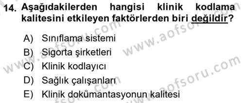 Sağlık Kurumlarında Bilgi Sistemleri Dersi 2021 - 2022 Yılı (Vize) Ara Sınav Soruları 14. Soru