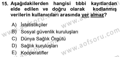 Sağlık Kurumlarında Bilgi Sistemleri Dersi 2021 - 2022 Yılı (Vize) Ara Sınav Soruları 15. Soru
