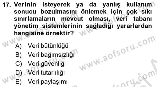 Sağlık Kurumlarında Bilgi Sistemleri Dersi 2021 - 2022 Yılı (Vize) Ara Sınav Soruları 17. Soru