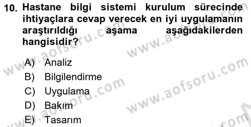 Sağlık Kurumlarında Bilgi Sistemleri Dersi 2021 - 2022 Yılı (Final) Dönem Sonu Sınav Soruları 10. Soru