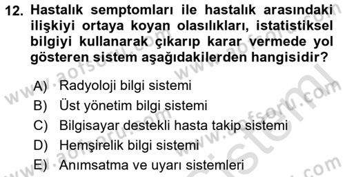 Sağlık Kurumlarında Bilgi Sistemleri Dersi 2021 - 2022 Yılı Yaz Okulu Sınav Soruları 12. Soru