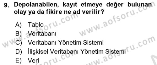 Sağlık Kurumlarında Bilgi Sistemleri Dersi 2021 - 2022 Yılı Yaz Okulu Sınav Soruları 9. Soru