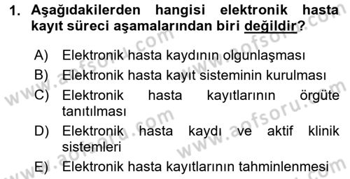 Sağlık Kurumlarında Bilgi Sistemleri Dersi 2023 - 2024 Yılı (Vize) Ara Sınav Soruları 1. Soru