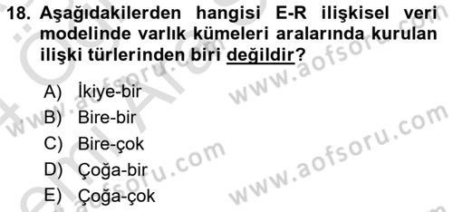 Sağlık Kurumlarında Bilgi Sistemleri Dersi 2023 - 2024 Yılı (Vize) Ara Sınav Soruları 18. Soru