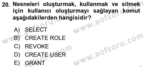 Sağlık Kurumlarında Bilgi Sistemleri Dersi 2023 - 2024 Yılı (Vize) Ara Sınav Soruları 20. Soru