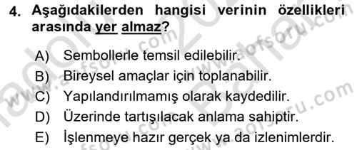 Sağlık Kurumlarında Bilgi Sistemleri Dersi 2023 - 2024 Yılı (Vize) Ara Sınav Soruları 4. Soru