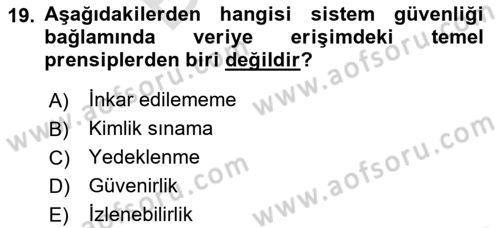 Sağlık Kurumlarında Bilgi Sistemleri Dersi 2023 - 2024 Yılı (Final) Dönem Sonu Sınav Soruları 19. Soru