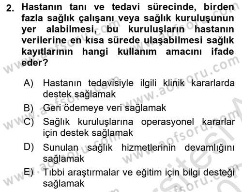 Sağlık Kurumlarında Bilgi Sistemleri Dersi 2023 - 2024 Yılı (Final) Dönem Sonu Sınav Soruları 2. Soru