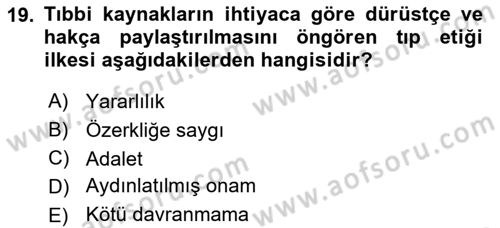 Sağlık Kurumlarında Bilgi Sistemleri Dersi 2023 - 2024 Yılı Yaz Okulu Sınav Soruları 19. Soru