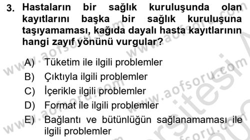 Sağlık Kurumlarında Bilgi Sistemleri Dersi 2023 - 2024 Yılı Yaz Okulu Sınav Soruları 3. Soru