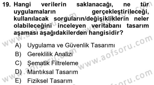 Sağlık Kurumlarında Bilgi Sistemleri Dersi 2024 - 2025 Yılı (Vize) Ara Sınav Soruları 19. Soru