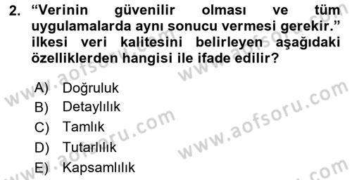 Sağlık Kurumlarında Bilgi Sistemleri Dersi 2024 - 2025 Yılı (Final) Dönem Sonu Sınav Soruları 2. Soru