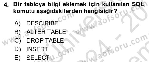 Sağlık Kurumlarında Bilgi Sistemleri Dersi 2024 - 2025 Yılı (Final) Dönem Sonu Sınav Soruları 4. Soru
