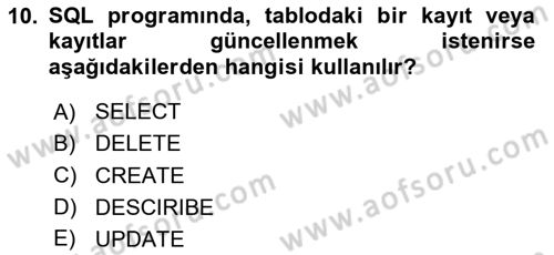 Sağlık Kurumlarında Bilgi Sistemleri Dersi 2024 - 2025 Yılı Yaz Okulu Sınav Soruları 10. Soru