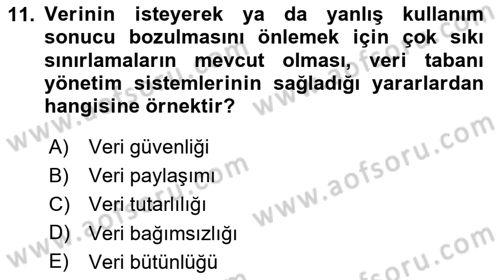Sağlık Kurumlarında Bilgi Sistemleri Dersi 2024 - 2025 Yılı Yaz Okulu Sınav Soruları 11. Soru