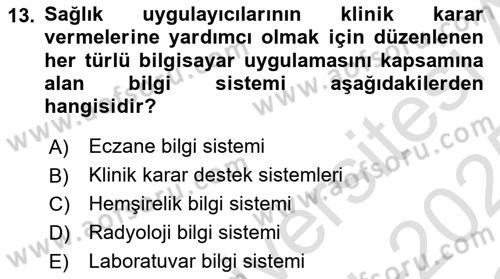 Sağlık Kurumlarında Bilgi Sistemleri Dersi 2024 - 2025 Yılı Yaz Okulu Sınav Soruları 13. Soru
