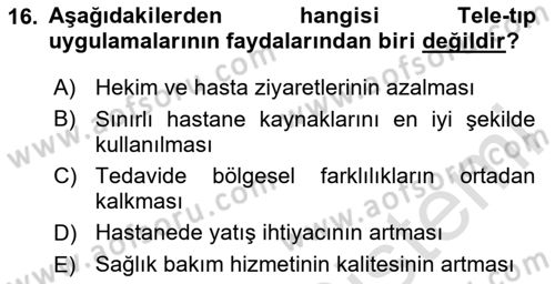 Sağlık Kurumlarında Bilgi Sistemleri Dersi 2024 - 2025 Yılı Yaz Okulu Sınav Soruları 16. Soru