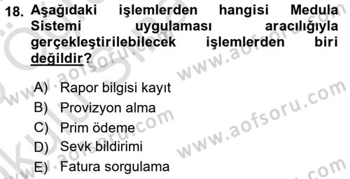 Sağlık Kurumlarında Bilgi Sistemleri Dersi 2024 - 2025 Yılı Yaz Okulu Sınav Soruları 18. Soru