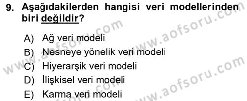 Sağlık Kurumlarında Bilgi Sistemleri Dersi 2024 - 2025 Yılı Yaz Okulu Sınav Soruları 9. Soru