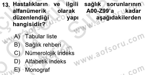 Sağlık Kurumlarında Bilgi Sistemleri Dersi 2025 - 2026 Yılı (Vize) Ara Sınav Soruları 13. Soru