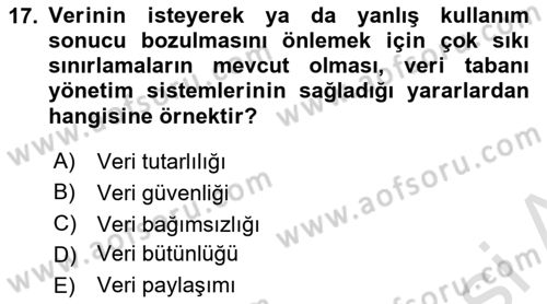 Sağlık Kurumlarında Bilgi Sistemleri Dersi 2025 - 2026 Yılı (Vize) Ara Sınav Soruları 17. Soru