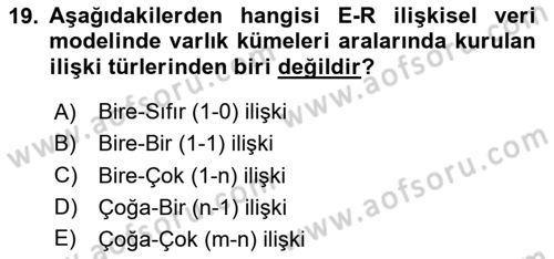 Sağlık Kurumlarında Bilgi Sistemleri Dersi 2025 - 2026 Yılı (Vize) Ara Sınav Soruları 19. Soru