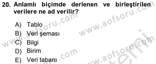 Sağlık Kurumlarında Bilgi Sistemleri Dersi 2025 - 2026 Yılı (Vize) Ara Sınav Soruları 20. Soru