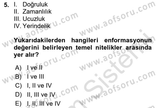 Sağlık Kurumlarında Bilgi Sistemleri Dersi 2025 - 2026 Yılı (Vize) Ara Sınav Soruları 5. Soru