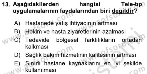 Sağlık Kurumlarında Bilgi Sistemleri Dersi 2025 - 2026 Yılı (Final) Dönem Sonu Sınav Soruları 13. Soru