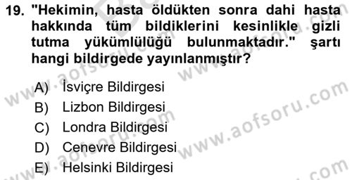 Sağlık Kurumlarında Bilgi Sistemleri Dersi 2025 - 2026 Yılı (Final) Dönem Sonu Sınav Soruları 19. Soru