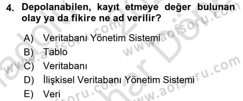 Sağlık Kurumlarında Bilgi Sistemleri Dersi 2025 - 2026 Yılı (Final) Dönem Sonu Sınav Soruları 4. Soru