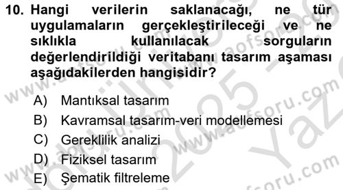 Sağlık Kurumlarında Bilgi Sistemleri Dersi 2025 - 2026 Yılı Yaz Okulu Sınav Soruları 10. Soru