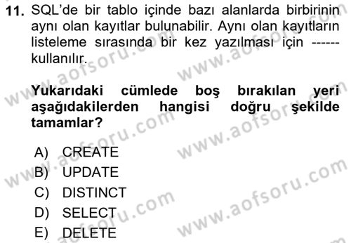 Sağlık Kurumlarında Bilgi Sistemleri Dersi 2025 - 2026 Yılı Yaz Okulu Sınav Soruları 11. Soru