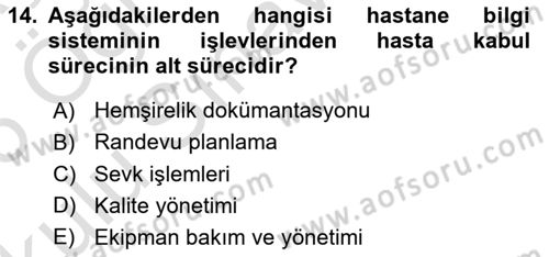 Sağlık Kurumlarında Bilgi Sistemleri Dersi 2025 - 2026 Yılı Yaz Okulu Sınav Soruları 14. Soru