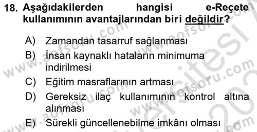 Sağlık Kurumlarında Bilgi Sistemleri Dersi 2025 - 2026 Yılı Yaz Okulu Sınav Soruları 18. Soru