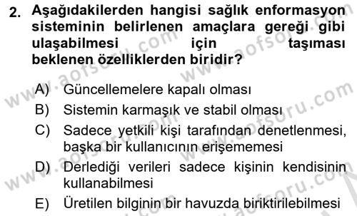 Sağlık Kurumlarında Bilgi Sistemleri Dersi 2025 - 2026 Yılı Yaz Okulu Sınav Soruları 2. Soru