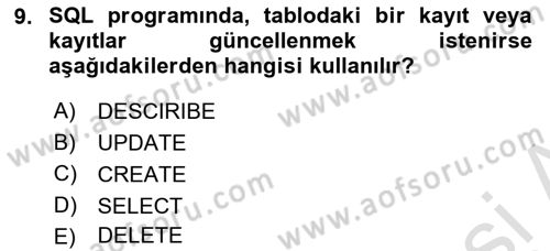 Sağlık Kurumlarında Bilgi Sistemleri Dersi 2025 - 2026 Yılı Yaz Okulu Sınav Soruları 9. Soru