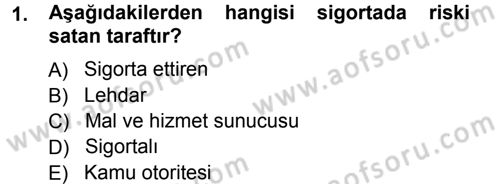 Sağlık Sigortacılığı Dersi Ara Sınavı Deneme Sınav Soruları 1. Soru