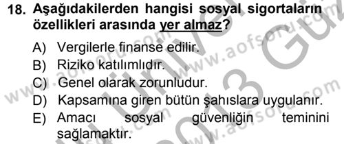 Sağlık Sigortacılığı Dersi Ara Sınavı Deneme Sınav Soruları 18. Soru