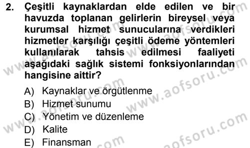 Sağlık Sigortacılığı Dersi 2012 - 2013 Yılı (Vize) Ara Sınav Soruları 2. Soru