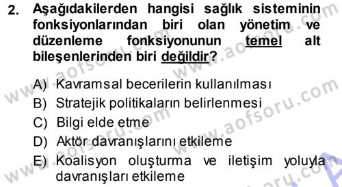 Sağlık Sigortacılığı Dersi 2013 - 2014 Yılı (Vize) Ara Sınav Soruları 2. Soru