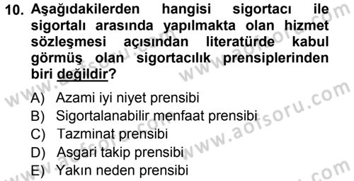 Sağlık Sigortacılığı Dersi 2013 - 2014 Yılı Tek Ders Sınav Soruları 10. Soru