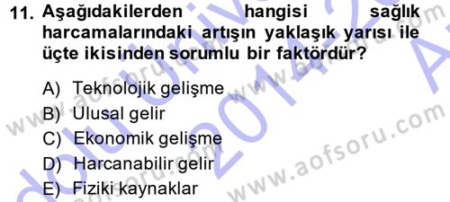 Sağlık Sigortacılığı Dersi Ara Sınavı Deneme Sınav Soruları 11. Soru