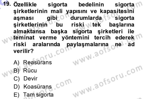 Sağlık Sigortacılığı Dersi 2014 - 2015 Yılı (Vize) Ara Sınav Soruları 19. Soru