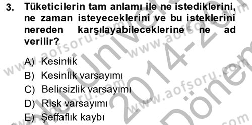 Sağlık Sigortacılığı Dersi 2014 - 2015 Yılı (Final) Dönem Sonu Sınav Soruları 3. Soru